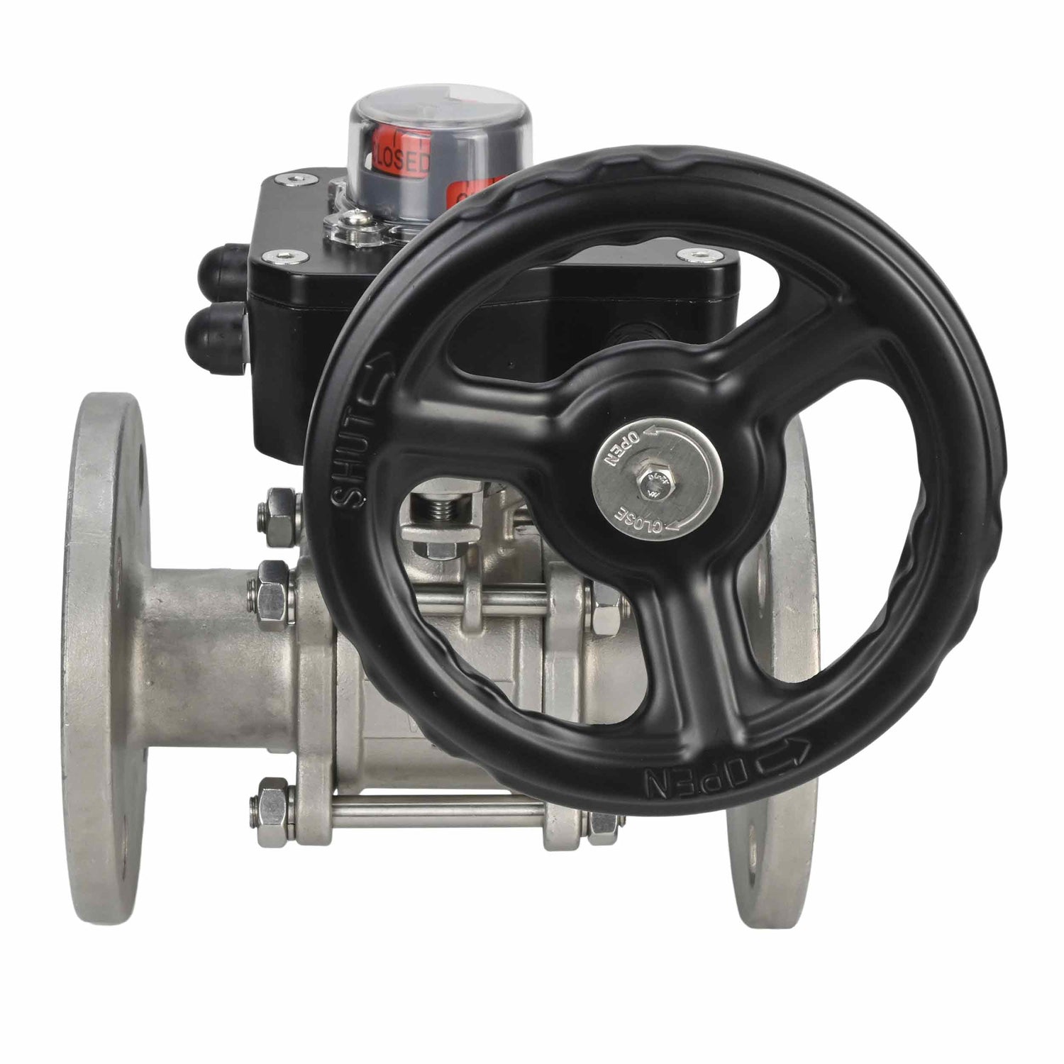 Válvula de bola de acero inoxidable Elephant ksfpt-304-180-hgb, material del cuerpo - acero inoxidable AISI 304, material de la bola - acero inoxidable AISI 304, sello - PTFE, operada por manija