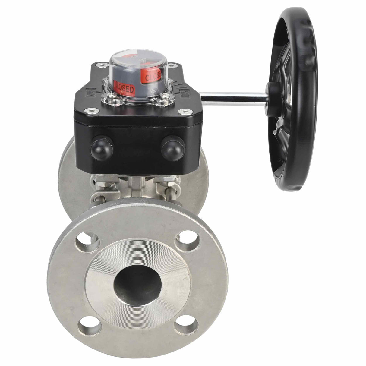 Válvula de bola de acero inoxidable Elephant ksfpt-304-180-hgb, material del cuerpo - acero inoxidable AISI 304, material de la bola - acero inoxidable AISI 304, sello - PTFE, operada por manija