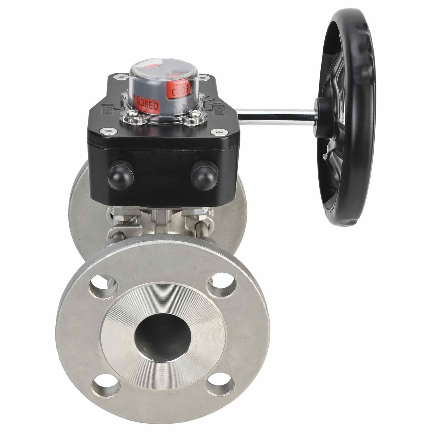 Válvula de bola de acero inoxidable Elephant ksfpt-304-180-hgb, material del cuerpo - acero inoxidable AISI 304, material de la bola - acero inoxidable AISI 304, sello - PTFE, operada por manija