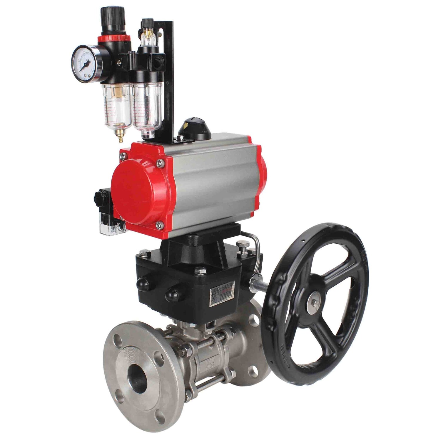 Válvula de bola de acero inoxidable Elephant ksfpt-304-180-da-4m310-110/220v-hdm-afc2000, material del cuerpo - acero inoxidable AISI 304, material de la bola - acero inoxidable AISI 304, sello - PTFE, actuador neumático operado