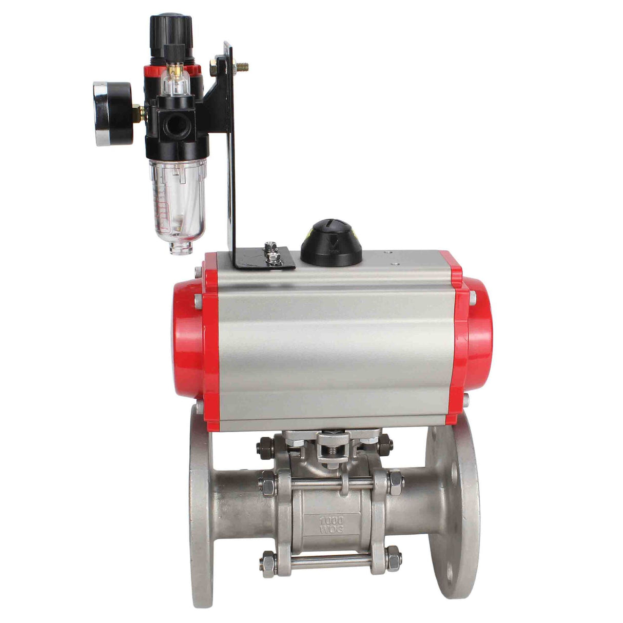 Válvula de bola de acero inoxidable Elephant ksfpt-304-180-sa-4m310-110/220v-afc2000, material del cuerpo - acero inoxidable AISI 304, material de la bola - acero inoxidable AISI 304, sello - PTFE, actuador neumático operado