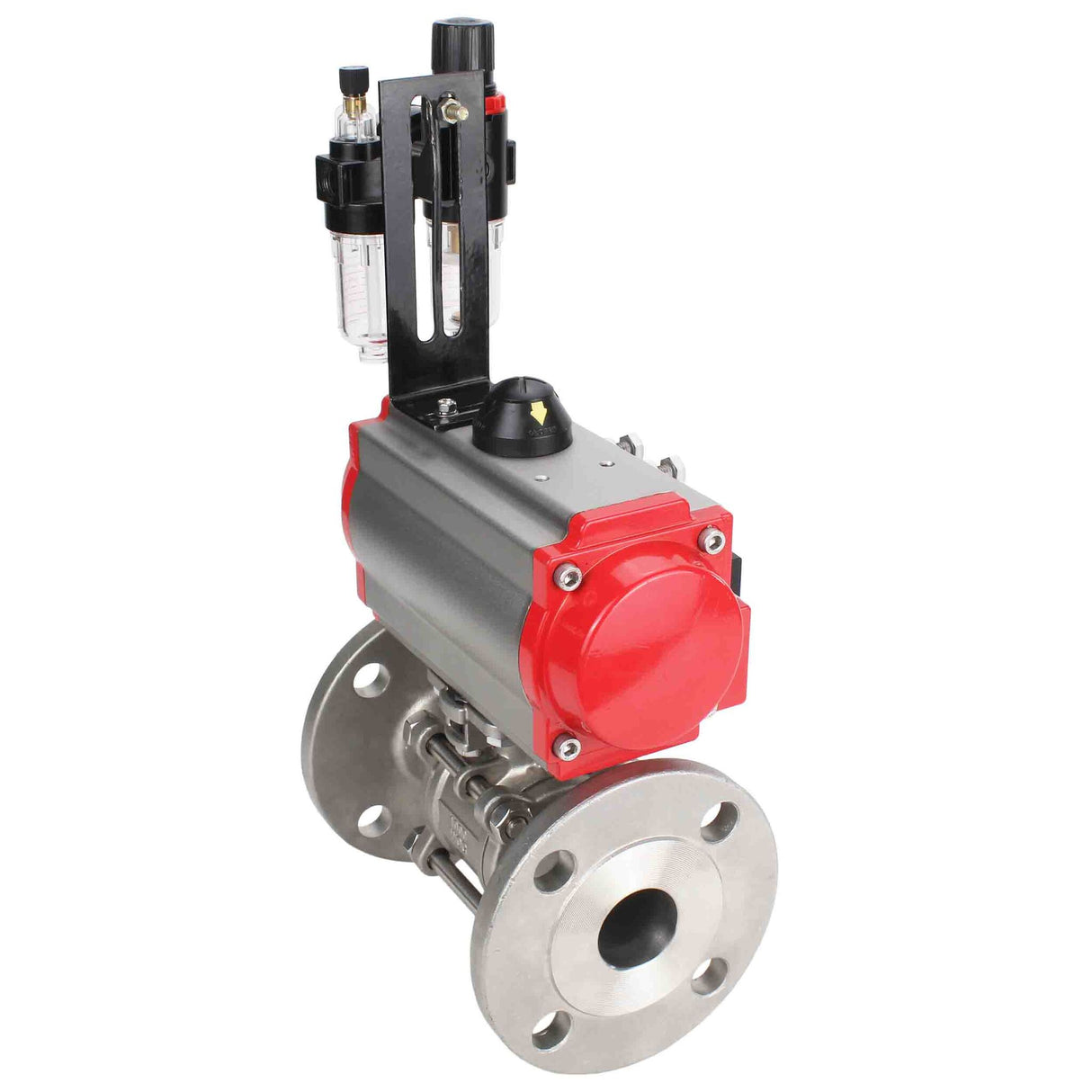 Válvula de bola de acero inoxidable Elephant ksfpt-304-180-da-4m310-110/220v-afc2000, material del cuerpo - acero inoxidable AISI 304, material de la bola - acero inoxidable AISI 304, sello - PTFE, actuador neumático operado