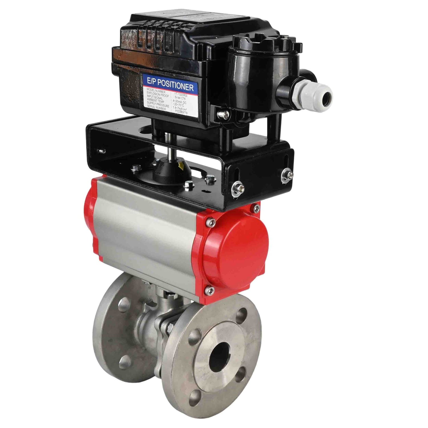 Válvula de bola de acero inoxidable Elephant kchfp-elephant-da-yt1000rsi, material del cuerpo - acero inoxidable AISI 316, material de la bola - acero inoxidable AISI 316, junta - PTFE, accionamiento por actuador neumático
