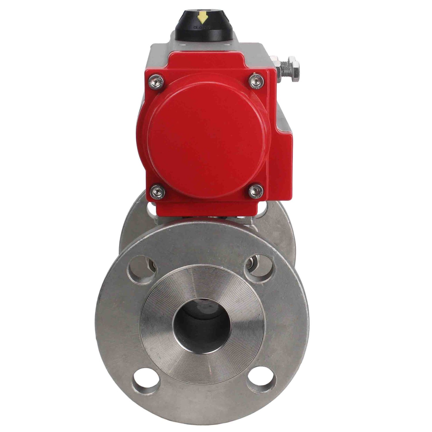 Válvula de bola de acero inoxidable Elephant ksfpt-304-180-sa, material del cuerpo - acero inoxidable AISI 304, material de la bola - acero inoxidable AISI 304, sello - PTFE, actuador neumático operado