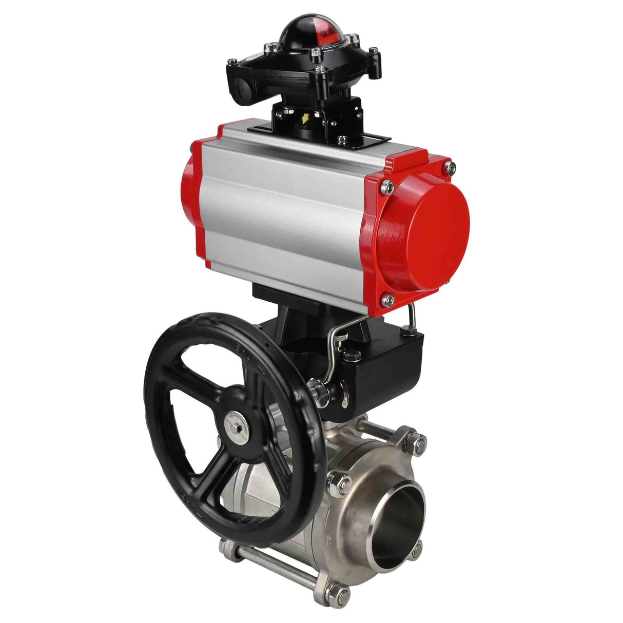 Válvula de bola de acero inoxidable Elephant kshpp-316200-da-apl210n-hdm, material del cuerpo - acero inoxidable AISI 316, material de la bola - acero inoxidable AISI 316, sello - PTFE, actuador neumático operado