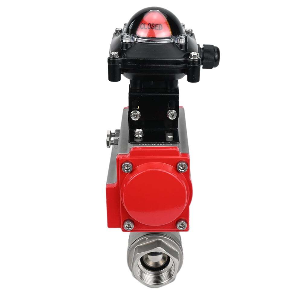 Válvula de bola de acero inoxidable Elephant BVMP.316.230-ISO 914 PSI, roscada, paso completo, material del cuerpo - acero inoxidable AISI 316, con actuador neumático de doble efecto Elephant DA, bloque de interruptores de límite APL-410N EX
