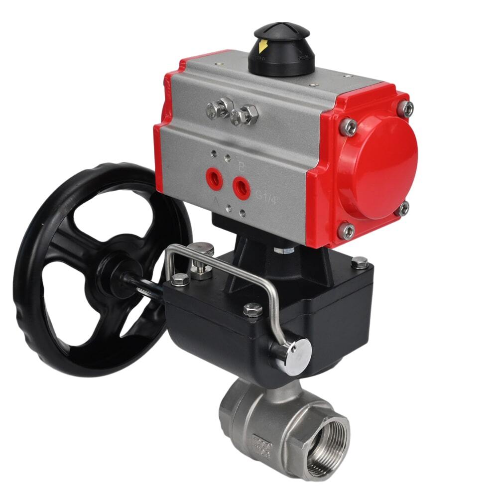 Válvula de bola de acero inoxidable Elephant kshmp316-elephant-da-hdm, material del cuerpo - acero inoxidable AISI 316, material de la bola - acero inoxidable AISI 316, sello - PTFE, actuador neumático operado