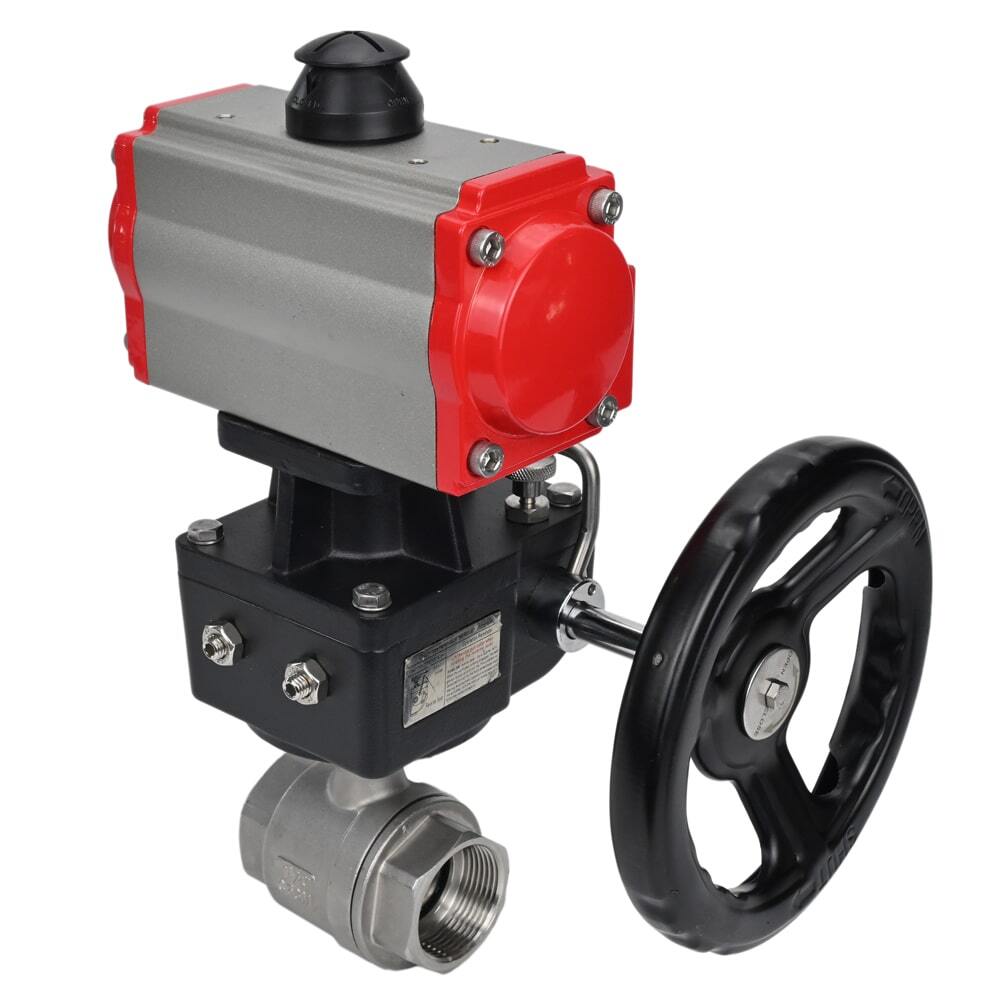 Válvula de bola de acero inoxidable Elephant kshmp316-elephant-da-hdm, material del cuerpo - acero inoxidable AISI 316, material de la bola - acero inoxidable AISI 316, sello - PTFE, actuador neumático operado