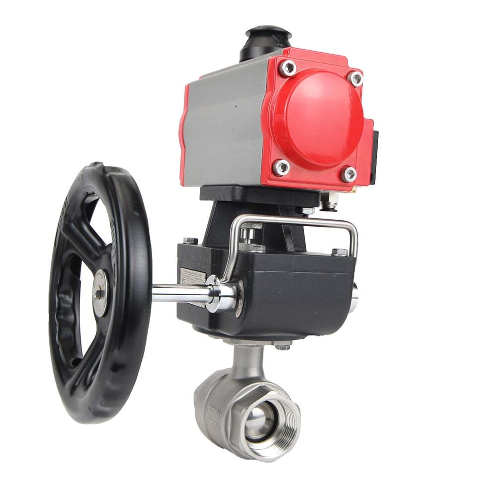 Válvula de bola de acero inoxidable Elephant kshmp316-elephant-da-4m310-110/220-hdm, material del cuerpo - acero inoxidable AISI 316, material de la bola - acero inoxidable AISI 316, sello - PTFE, actuador neumático operado