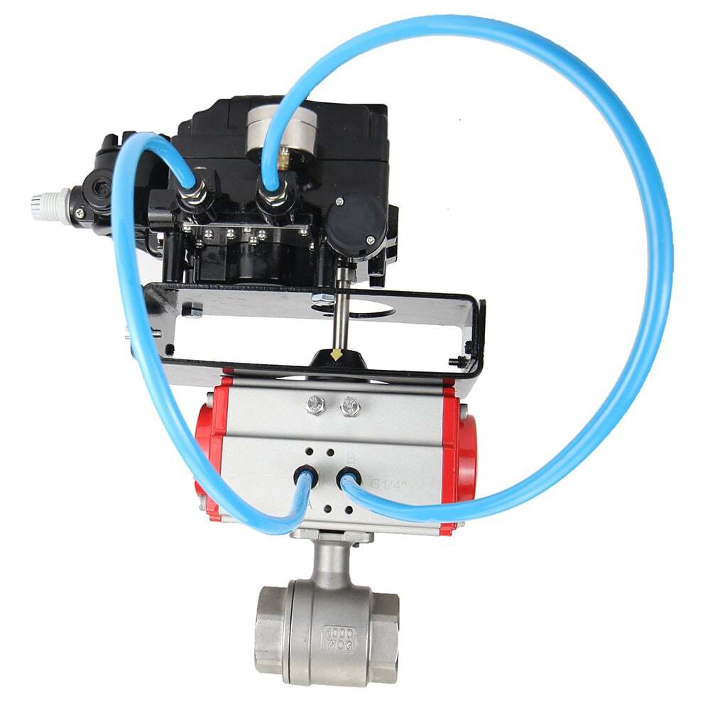 Válvula de bola de acero inoxidable Elephant kshmp316-elephant-sa-yt1000rsn, material del cuerpo - acero inoxidable AISI 316, material de la bola - acero inoxidable AISI 316, sello - PTFE, actuador neumático operado