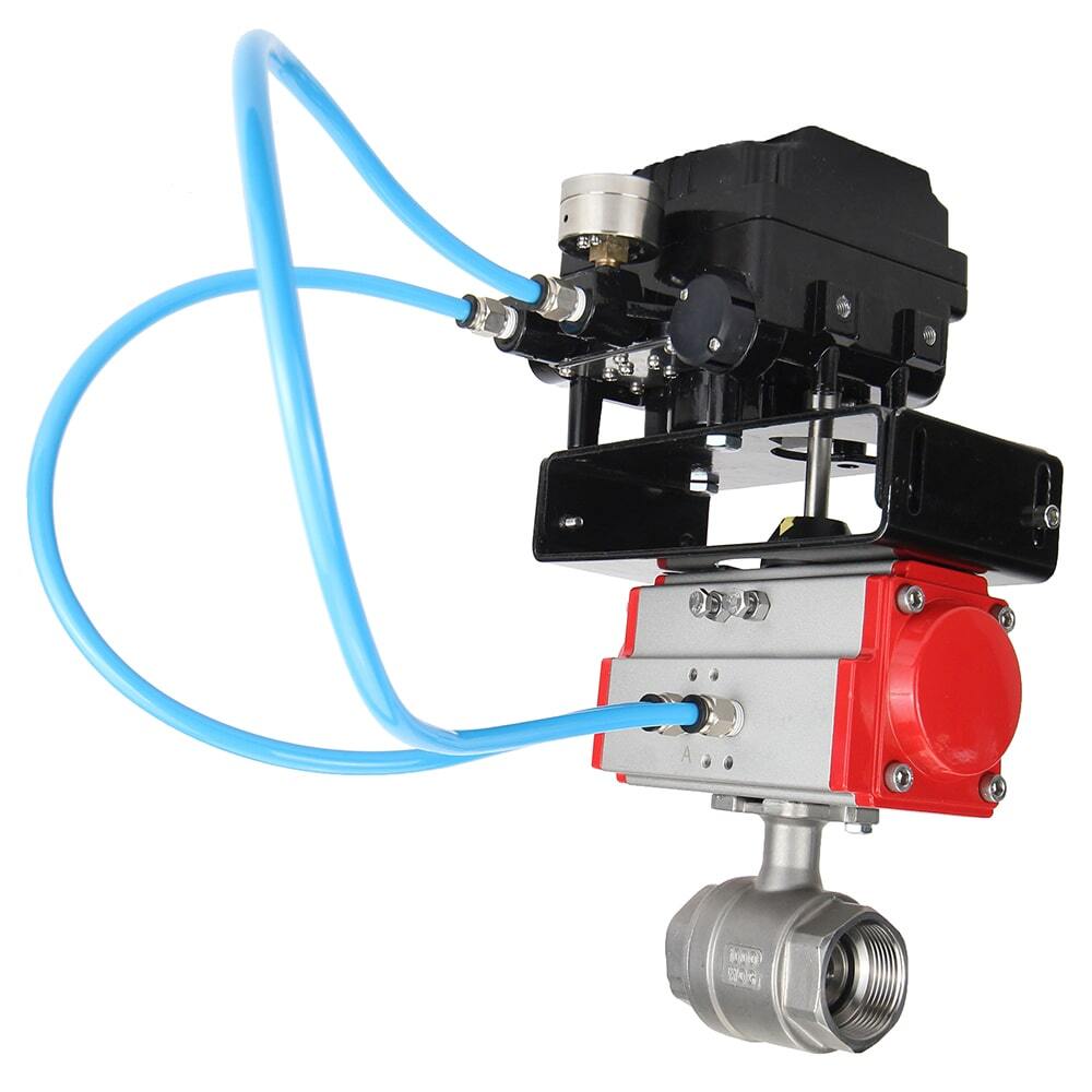 Válvula de bola de acero inoxidable Elephant kshmp316-elephant-da-yt1000rsi, material del cuerpo - acero inoxidable AISI 316, material de la bola - acero inoxidable AISI 316, sello - PTFE, actuador neumático operado