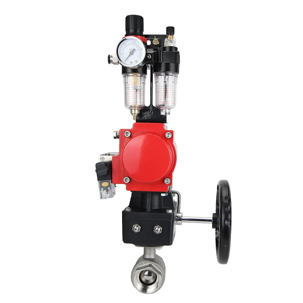 Válvula de bola de acero inoxidable Elephant kshmp316-elephant-da-4m310-24-hdm-afc2000, material del cuerpo - acero inoxidable AISI 316, material de la bola - acero inoxidable AISI 316, sello - PTFE, actuador neumático operado