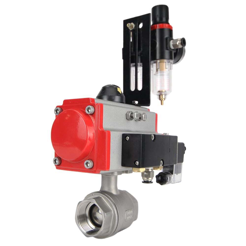 Válvula de bola de acero inoxidable Elephant kshmp316-elephant-da-4m310-110/220-afc2000, material del cuerpo - acero inoxidable AISI 316, material de la bola - acero inoxidable AISI 316, sello - PTFE, actuador neumático operado