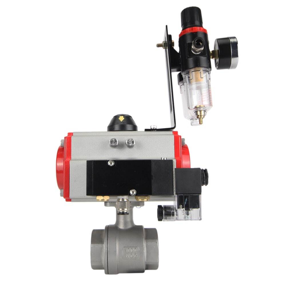 Válvula de bola de acero inoxidable Elephant kshmp316-elephant-da-4m310-24-afc2000, material del cuerpo - acero inoxidable AISI 316, material de la bola - acero inoxidable AISI 316, sello - PTFE, actuador neumático operado