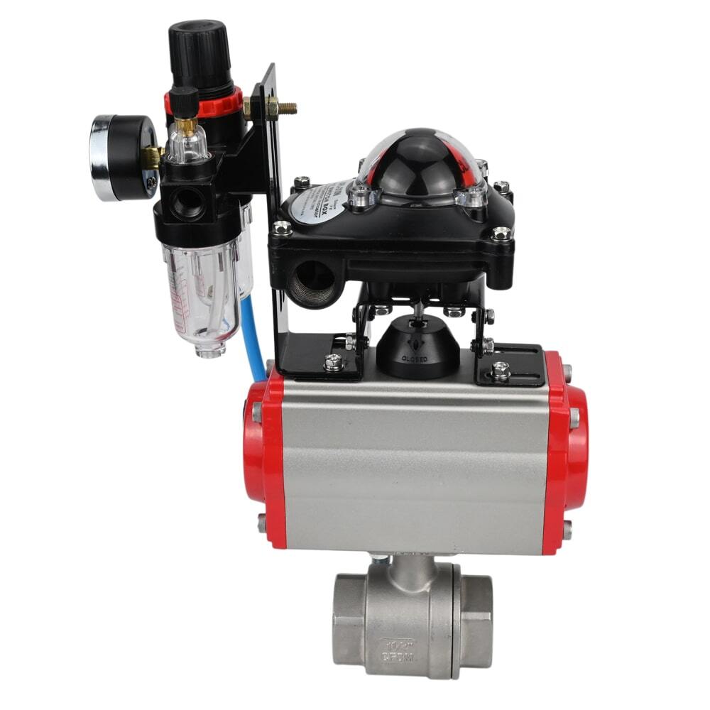 Stainless steel ball valve Elephant BVMP.316.230-ISO 63 bar, threaded, full port, body material - stainless steel AISI 316, with double-acting pneumatic actuator Elephant DA, pneumatic distributor 4M310-08 NAMUR  220V, limit switch block APL-410N EX, air