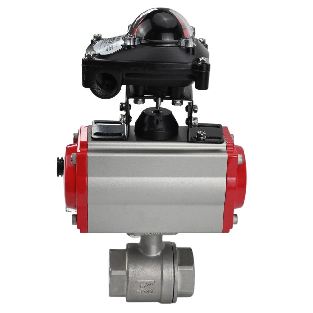 Stainless steel ball valve Elephant BVMP.316.230-ISO 63 bar, threaded, full port, body material - stainless steel AISI 316, with double-acting pneumatic actuator Elephant DA, pneumatic distributor 4M310-08 NAMUR  220V and limit switch block APL-410N EX
