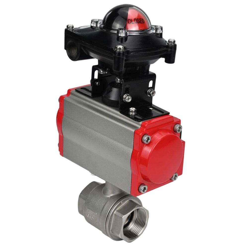 Stainless steel ball valve Elephant BVMP.316.230-ISO 63 bar, threaded, full port, body material - stainless steel AISI 316, with double-acting pneumatic actuator Elephant DA, pneumatic distributor 4M310-08 NAMUR  220V and limit switch block APL-410N EX