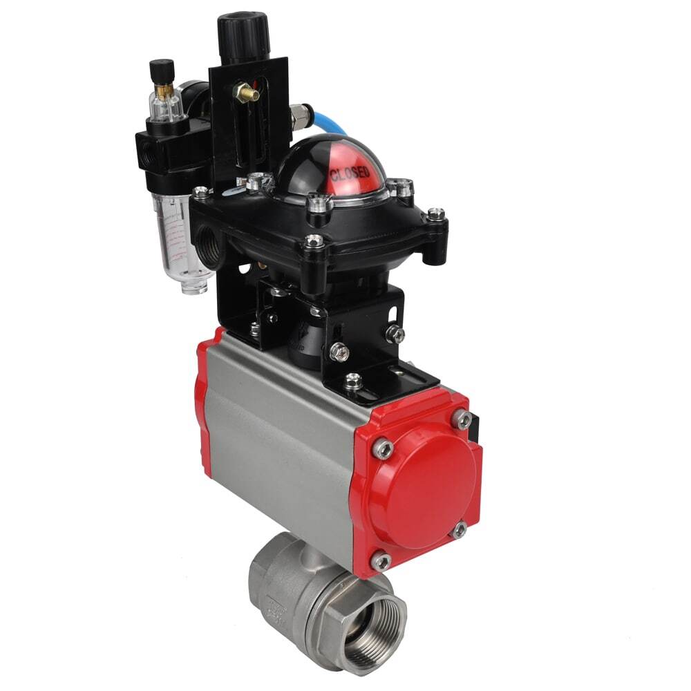 Stainless steel ball valve Elephant BVMP.316.230-ISO 63 bar, threaded, full port, body material - stainless steel AISI 316, with double-acting pneumatic actuator Elephant DA, pneumatic distributor 4M310-08 NAMUR  220V, limit switch block APL-410N EX, air