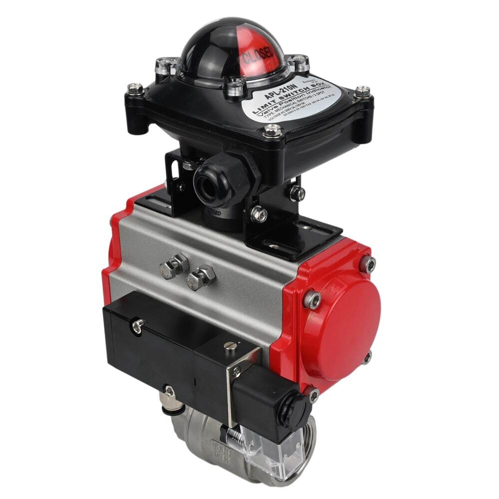 Stainless steel ball valve Elephant BVMP.316.230-ISO 63 bar, threaded, full port, body material - stainless steel AISI 316, with double-acting pneumatic actuator Elephant DA, pneumatic distributor 4M310-08 NAMUR  24V, limit switch block APL-410N EX