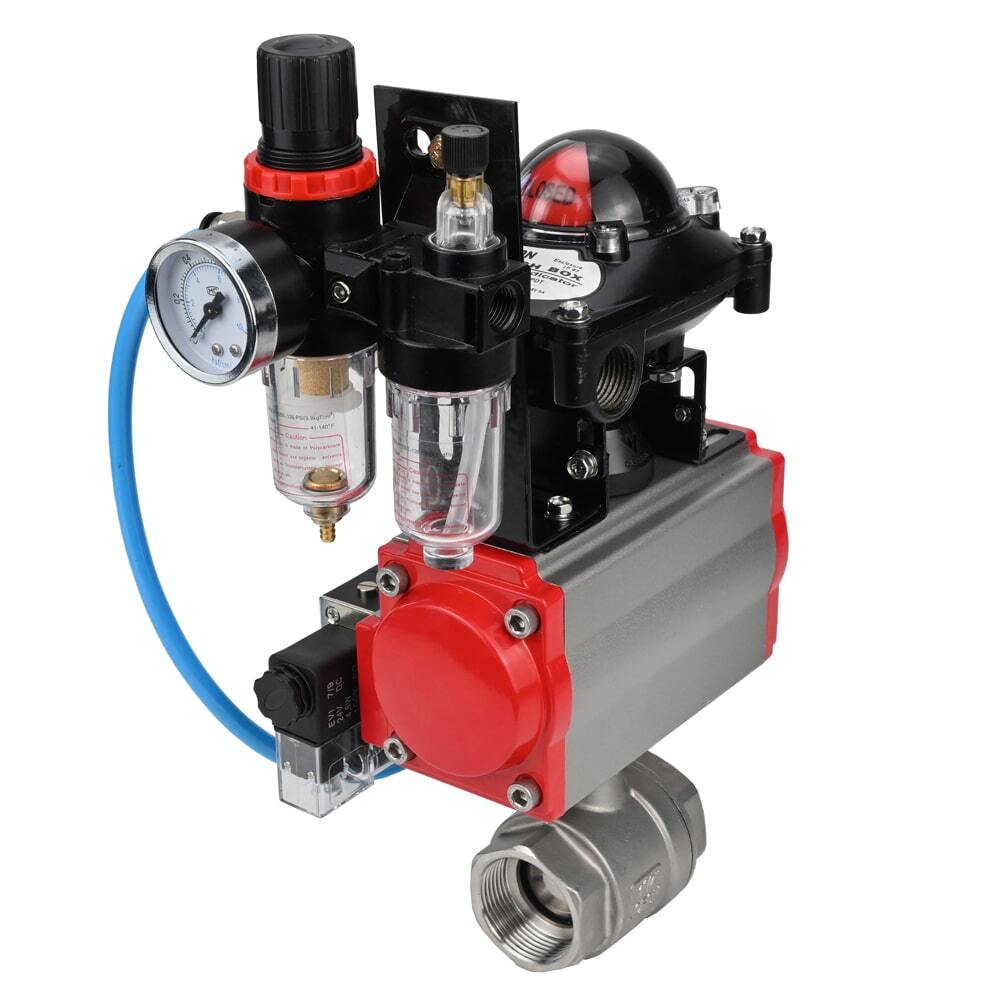 Válvula de bola de acero inoxidable Elephant kshmp316-elephant-sa-4m310-110/220-apl210n-afc2000, material del cuerpo - acero inoxidable AISI 316, material de la bola - acero inoxidable AISI 316, sello - PTFE, actuador neumático operado