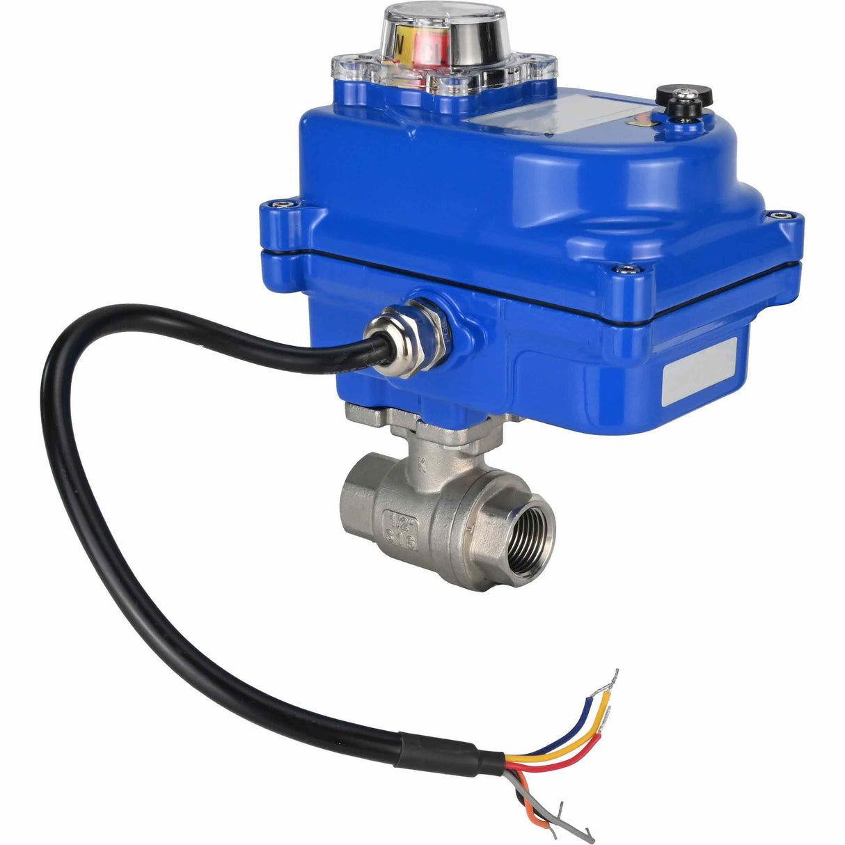 Válvula de bola de acero inoxidable Elephant BVMP.316.230-ISO PSI914 SS316 roscada, actuador eléctrico de cuarto de vuelta Elephant 003 azul 220 V