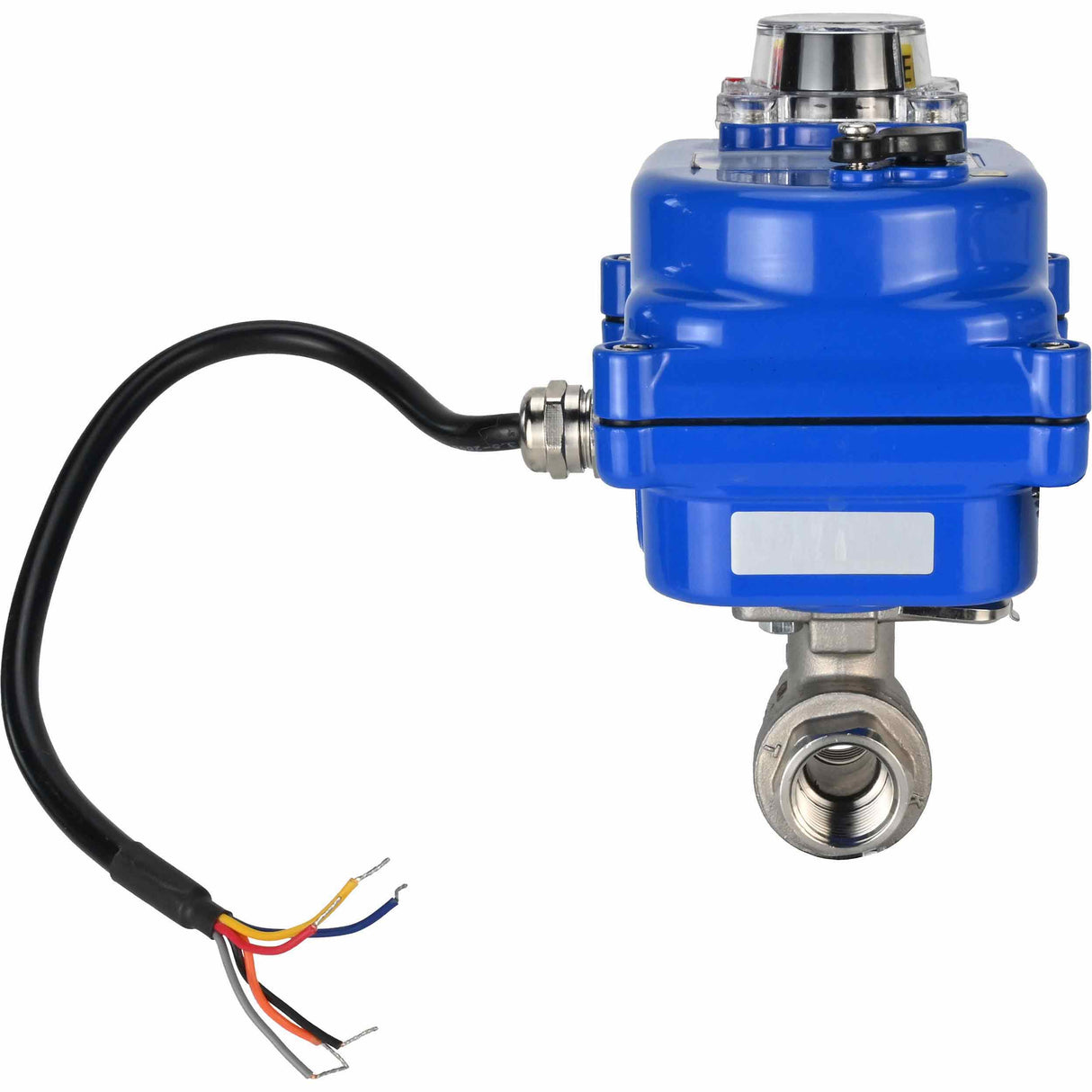 Válvula de bola de acero inoxidable Elephant BVMP.316.230-ISO PSI914 SS316 roscada, actuador eléctrico de cuarto de vuelta Elephant 003 azul 24 V