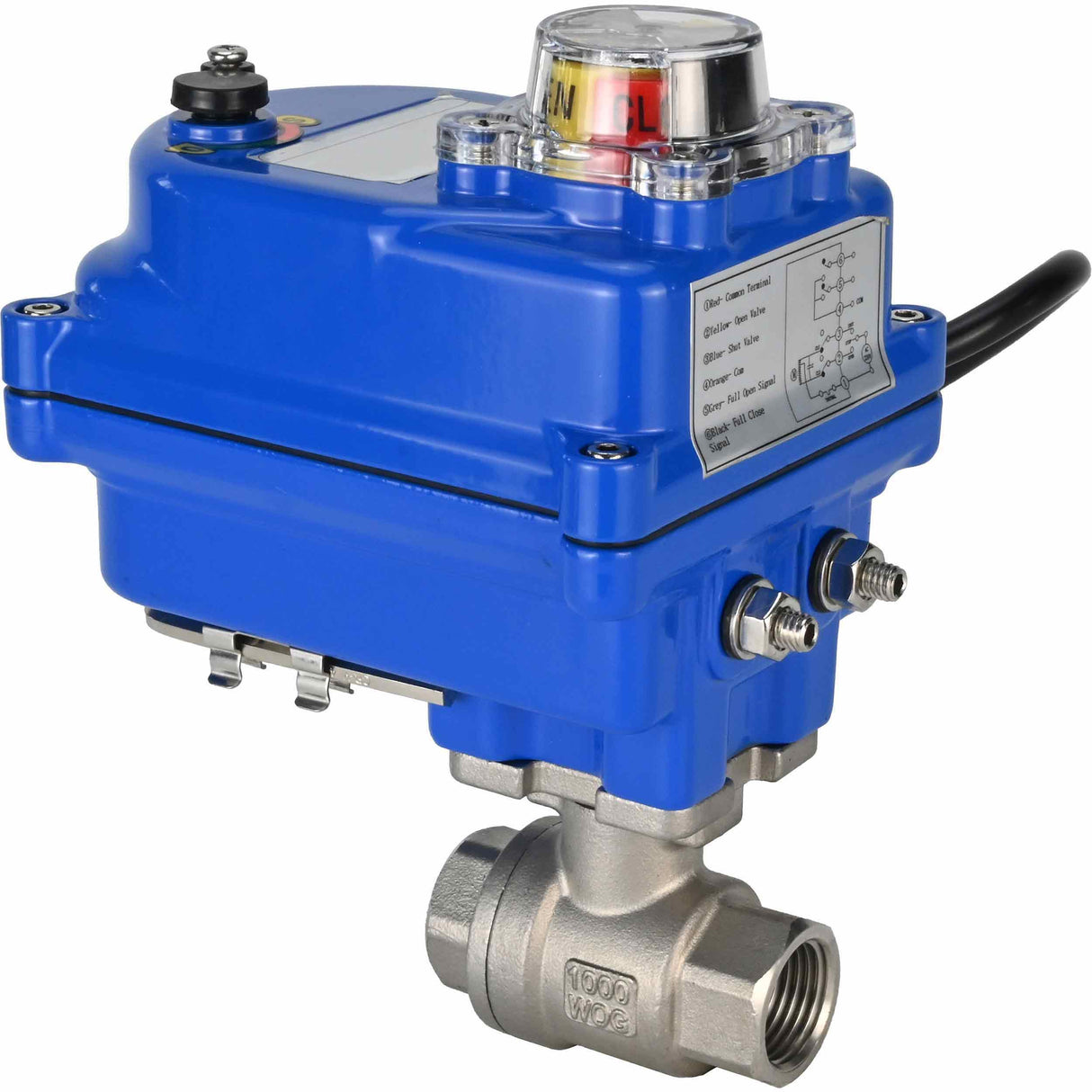 Válvula de bola de acero inoxidable Elephant BVMP.316.230-ISO PSI914 SS316 roscada, actuador eléctrico de cuarto de vuelta Elephant 003 azul 220 V