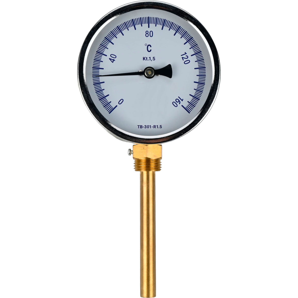 Thermomètres radiaux bimétalliques Elephant TB-301-R1.5 PN10-25, acier inoxydable, longueur de la partie immergée 46-150 mm, classe de précision - 1,5