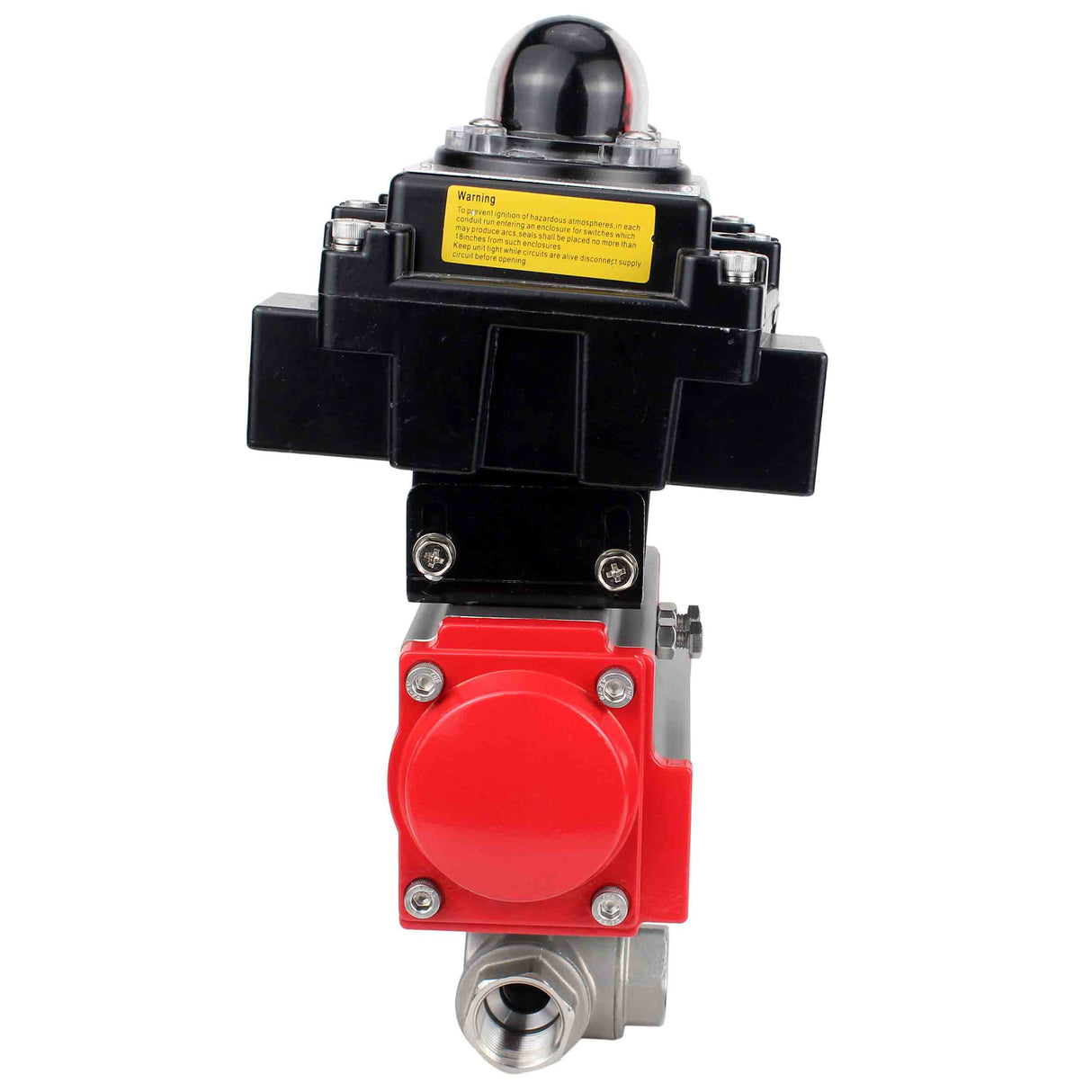 Vannes à boisseau sphérique 3 voies en acier inoxydable type L alésage standard Elephant BV3232P-SP-3WL-T-ISO 16 bar, accouplement avec bride ISO avec actionneurs pneumatiques Elephant PA-SA-1 et BKV APL-410N EX