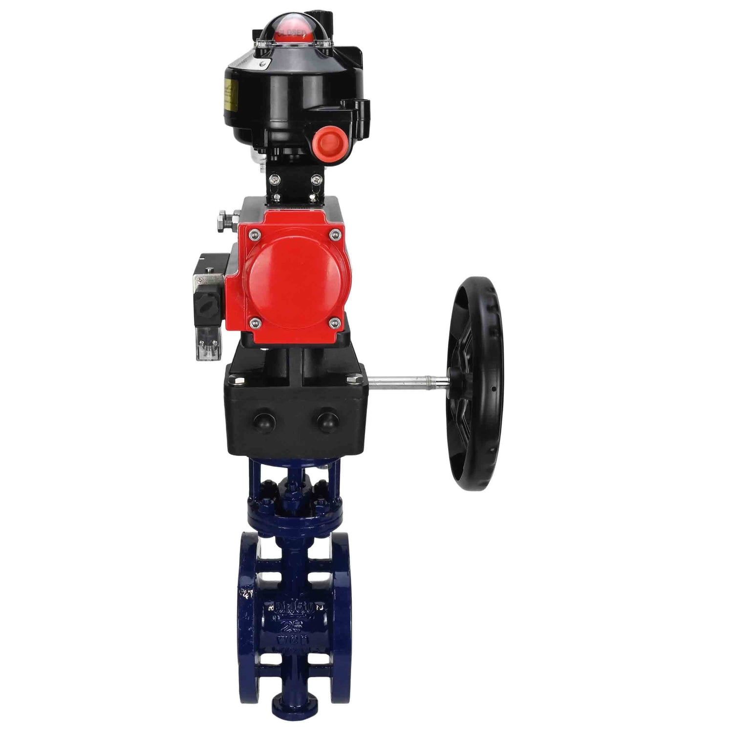 Vanne papillon d'eau Elephant WBV3EX-3432M-1W-F-ISO, matériau du corps - Acier au carbone, matériau du disque - Acier inoxydable AISI 316, joint - Métal, actionneur pneumatique PA-DA double action, 4M310-08 220V, BKV APL-510N EX, volant MON, BPV AFC2000