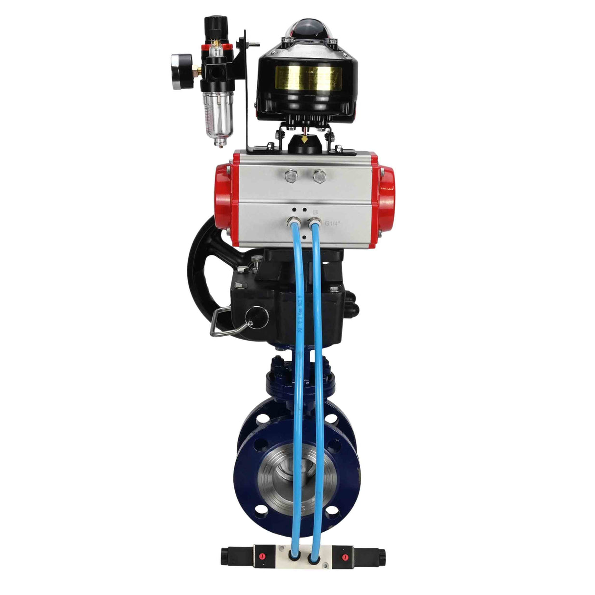 Vanne papillon d'eau Elephant WBV3EX-3431M-1W-F-ISO, matériau du corps - Acier au carbone, matériau du disque - Acier inoxydable AISI 304, joint - Métal, actionneur pneumatique PA-DA double action, 4V320-08 220V, BKV APL-510N EX, volant MON, BPV AFC2000