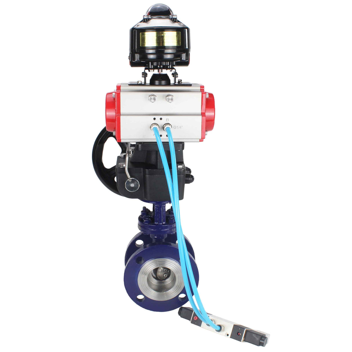 Vanne papillon d'eau Elephant WBV3EX-3432M-1W-F-ISO, matériau du corps - Acier au carbone, matériau du disque - Acier inoxydable AISI 316, joint - Métal, actionneur pneumatique PA-DA double action, 4V320-08 220V, BKV APL-510N EX, volant MON