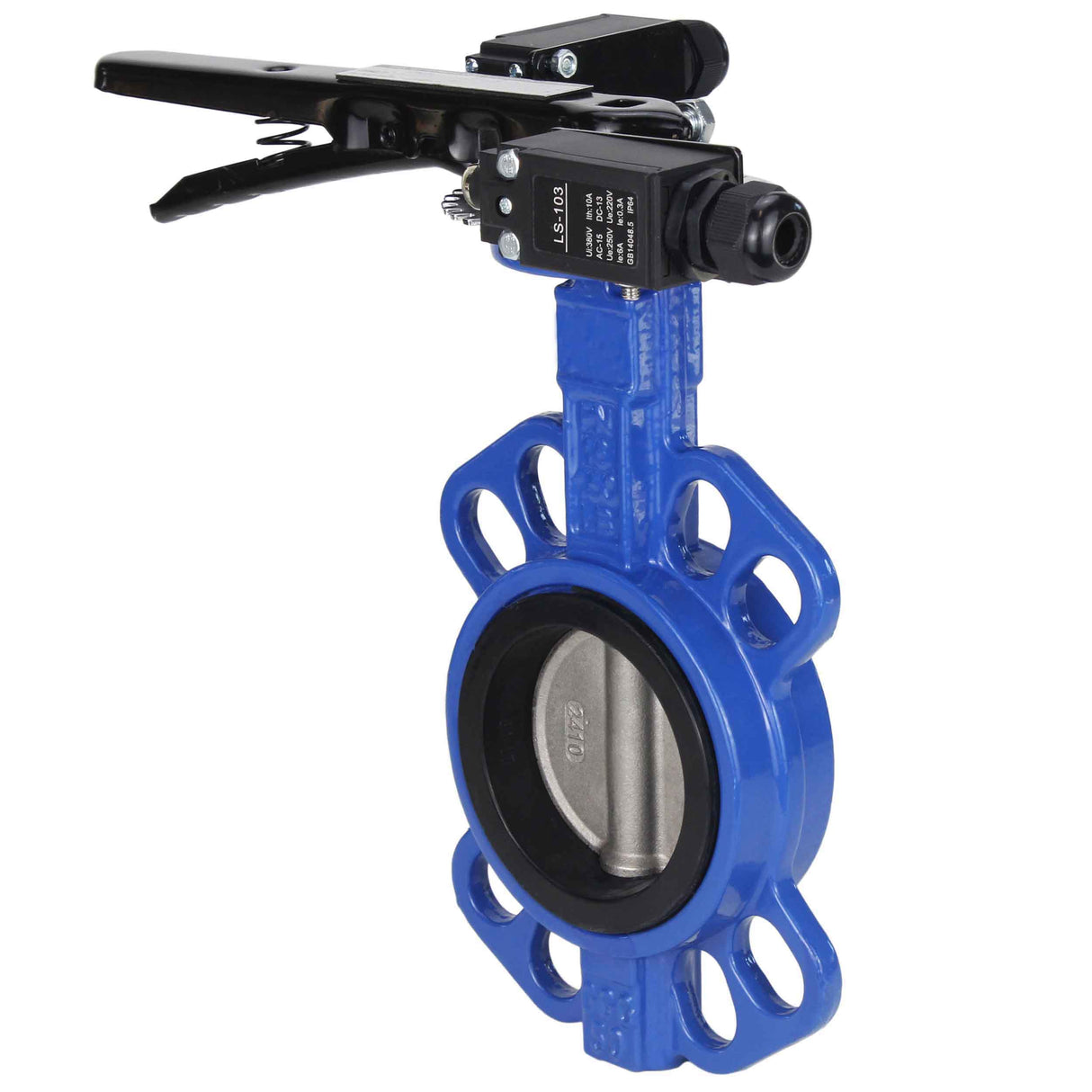 Water butterfly valve Elephant GGG50-316L-EPDM body material - cast iron GGG50, disk material - stainless steel AISI 316L, seal - EPDM with handle, with two LS-103 250V limit switches and a bracket for mounting the limit switches