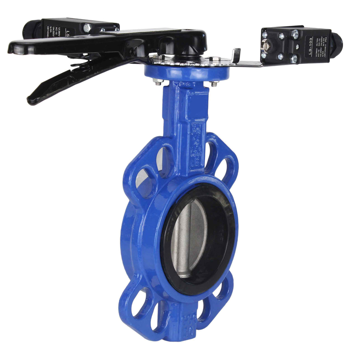 Water butterfly valve Elephant GGG50-316L-EPDM body material - cast iron GGG50, disk material - stainless steel AISI 316L, seal - EPDM with handle, with two LS-103 250V limit switches and a bracket for mounting the limit switches