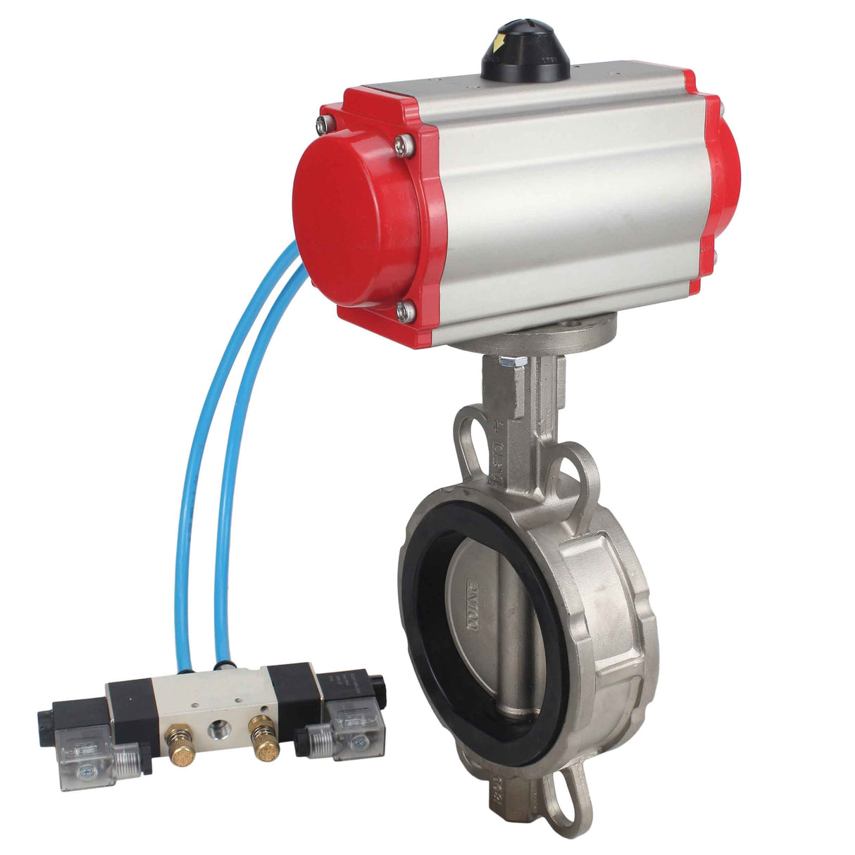 Vanne papillon d'eau Elephant WBV3131V-2W-Fb-H, matériau du corps - Acier inoxydable AISI 304, matériau du disque - Acier inoxydable AISI 304, joint - Viton, actionneur pneumatique PA-SA avec ressorts de rappel, 4V320-10 220V