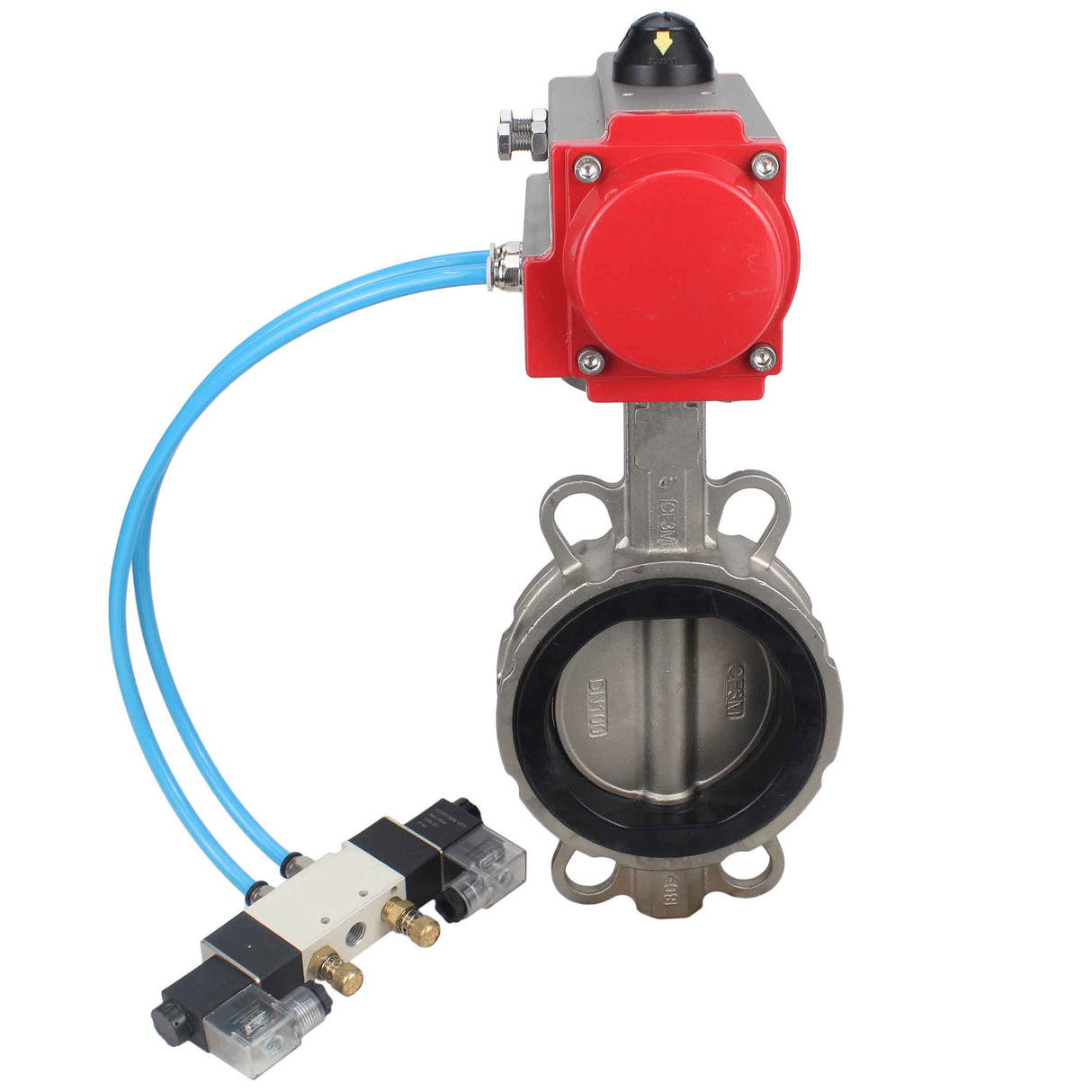 Vanne papillon d'eau Elephant WBV3131E-2W-Fb-H, matériau du corps - Acier inoxydable AISI 304, matériau du disque - Acier inoxydable AISI 304, joint - EPDM, actionneur pneumatique PA-DA double action, 4V320-08 220V