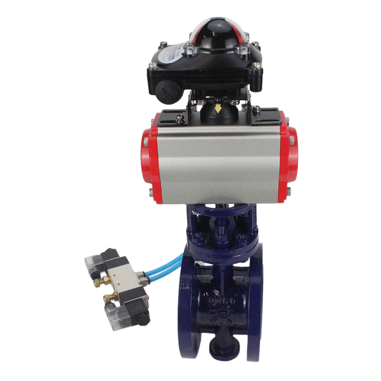 Vanne papillon d'eau Elephant WBV3EX-3432M-1W-F-ISO, matériau du corps - Acier au carbone, matériau du disque - Acier inoxydable AISI 316, joint - Métal, actionneur pneumatique PA-SA avec ressorts de rappel, 4V320-08 220V, BKV APL-210N