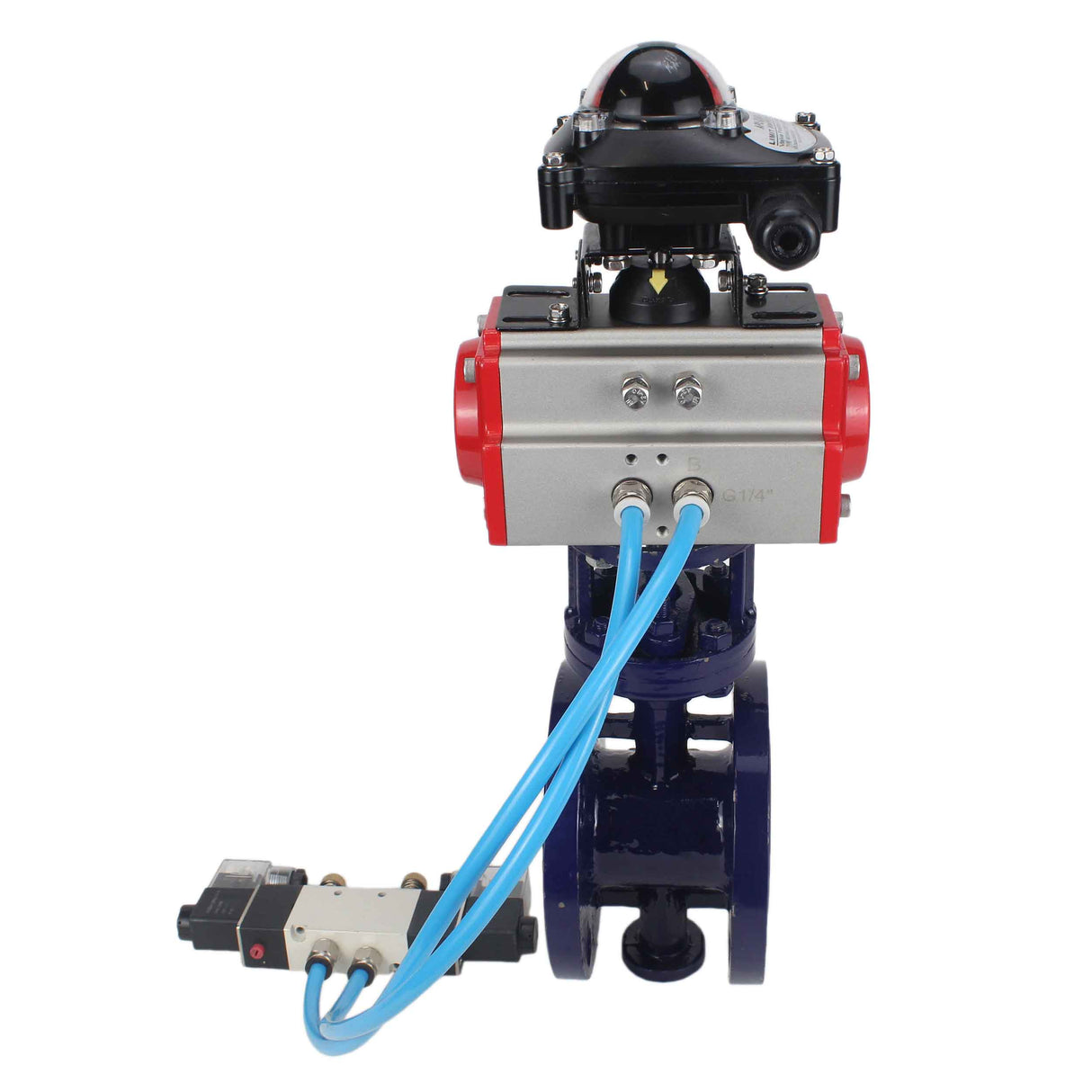 Vanne papillon d'eau Elephant WBV3EX-3432M-1W-F-ISO, matériau du corps - Acier au carbone, matériau du disque - Acier inoxydable AISI 316, joint - Métal, actionneur pneumatique PA-DA double action, 4V320-08 220V, BKV APL-210N