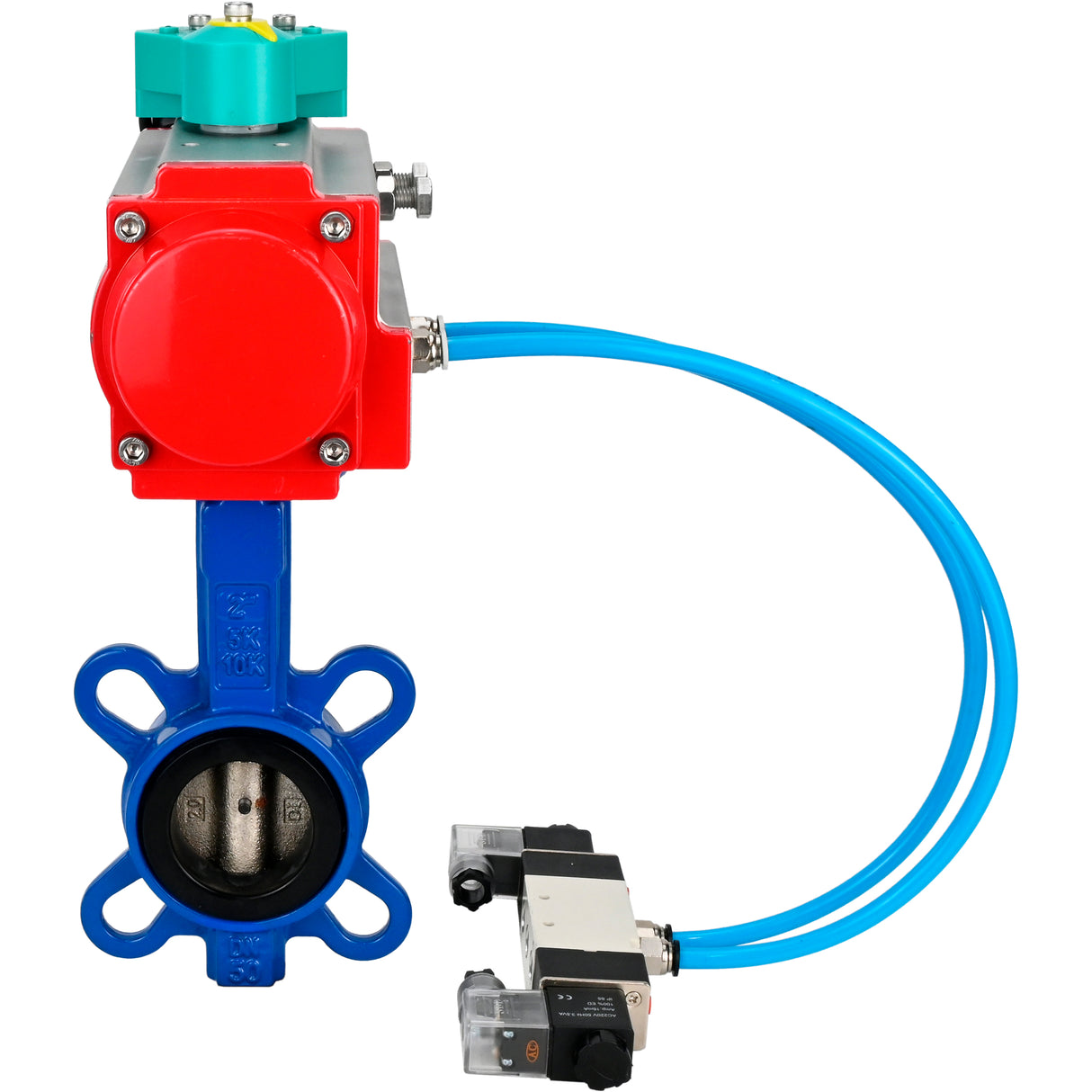 Water Butterfly Valve Elephant WBV1413E-2W-Fb-H DN40-300 16 bar body - GGG50 cast iron, disc - GGG40 cast iron, seal - EPDM, with pneumatic actuator PA-DA-XXX, pneumatic distributor 4V320-10 220V and ALS200D magnetic switch
