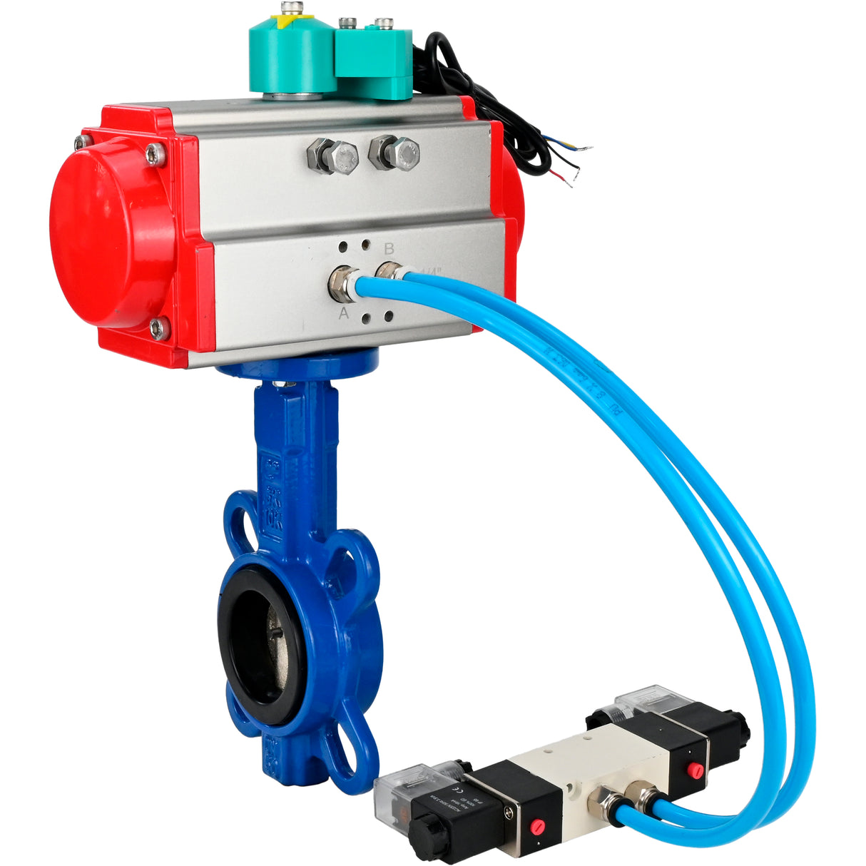 Water Butterfly Valve Elephant WBV1413E-2W-Fb-H DN40-300 16 bar body - GGG50 cast iron, disc - GGG40 cast iron, seal - EPDM, with pneumatic actuator PA-DA-XXX, pneumatic distributor 4V320-10 220V and ALS200D magnetic switch