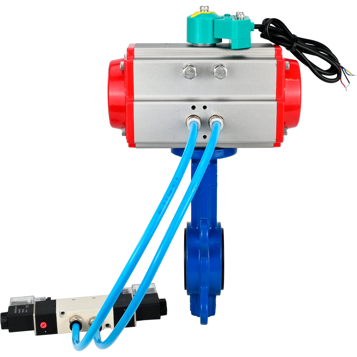 Water Butterfly Valve Elephant WBV1413E-2W-Fb-H DN40-300 16 bar body - GGG50 cast iron, disc - GGG40 cast iron, seal - EPDM, with pneumatic actuator PA-DA-XXX, pneumatic distributor 4V320-10 220V and ALS200D magnetic switch