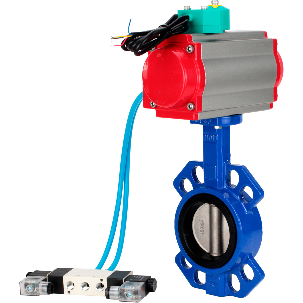 Water Butterfly Valve Elephant WBV1432N-2W-Fb-H DN40-300 16 bar body - GGG50 cast iron, disc - 316L stainless steel, seal - NBR, with pneumatic actuator PA-DA-XXX, pneumatic distributor 4V320-10 220V and ALS200D magnetic switch