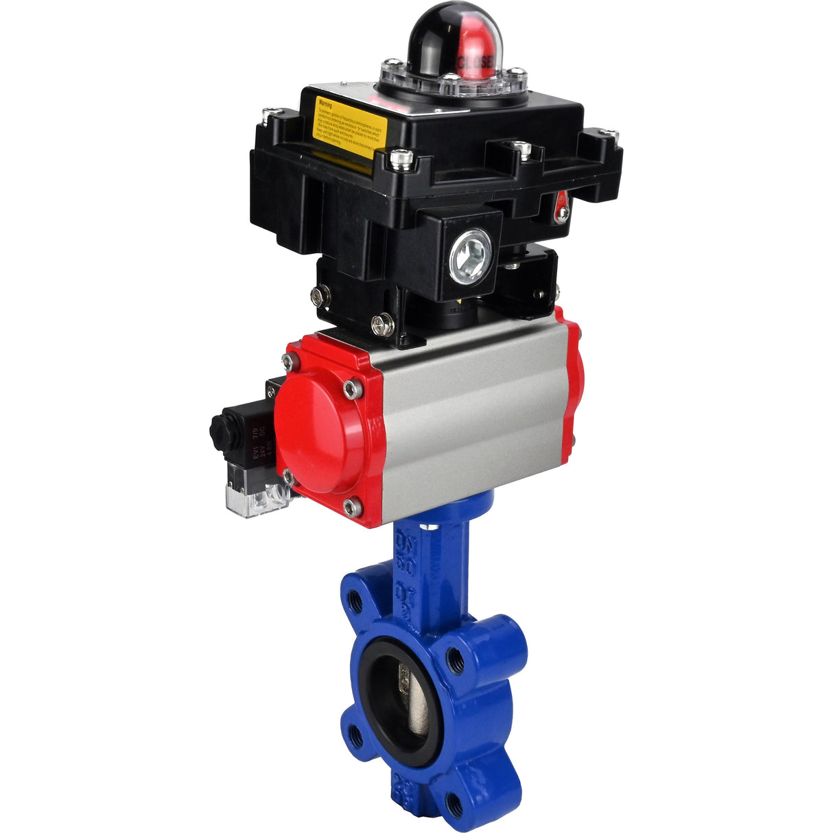 Vanne papillon d'eau Elephant WBV1616E-2W-Fb-H, matériau du corps - fonte QT450, matériau du disque - fonte QT450, joint - EPDM, actionneur pneumatique PA-SA avec ressorts de rappel, 4M310-08 220V, BKV APL-410N EX