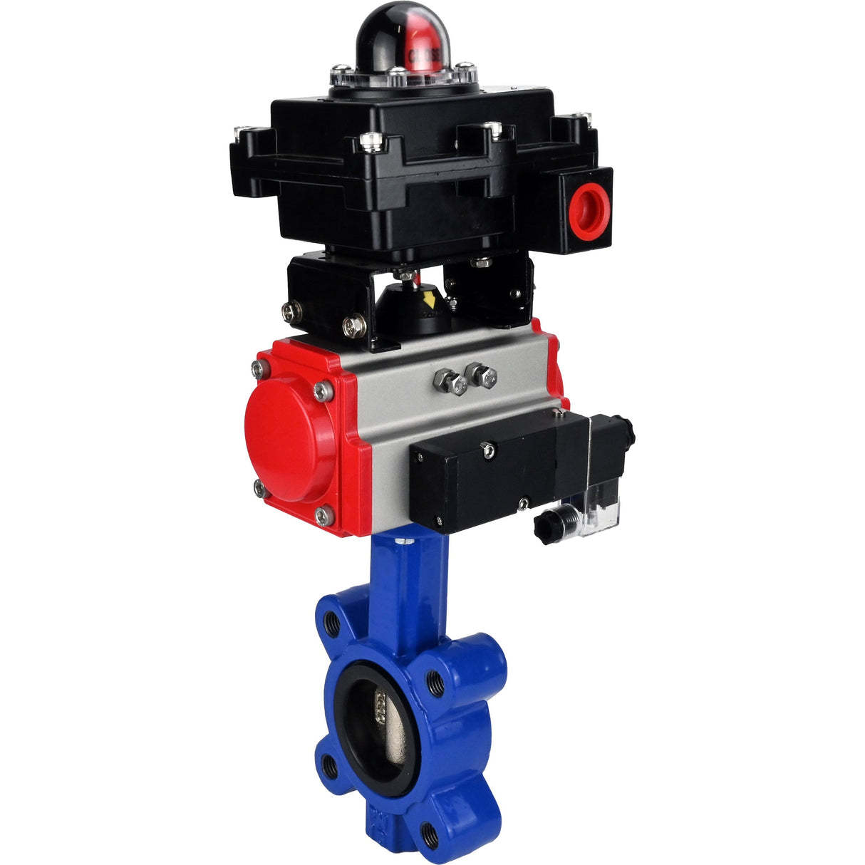 Vanne papillon d'eau Elephant WBV1616N-2W-Fb-H, matériau du corps - fonte QT450, matériau du disque - fonte QT450, joint - NBR, actionneur pneumatique PA-SA avec ressorts de rappel, 4M310-08 24V, BKV APL-410N EX