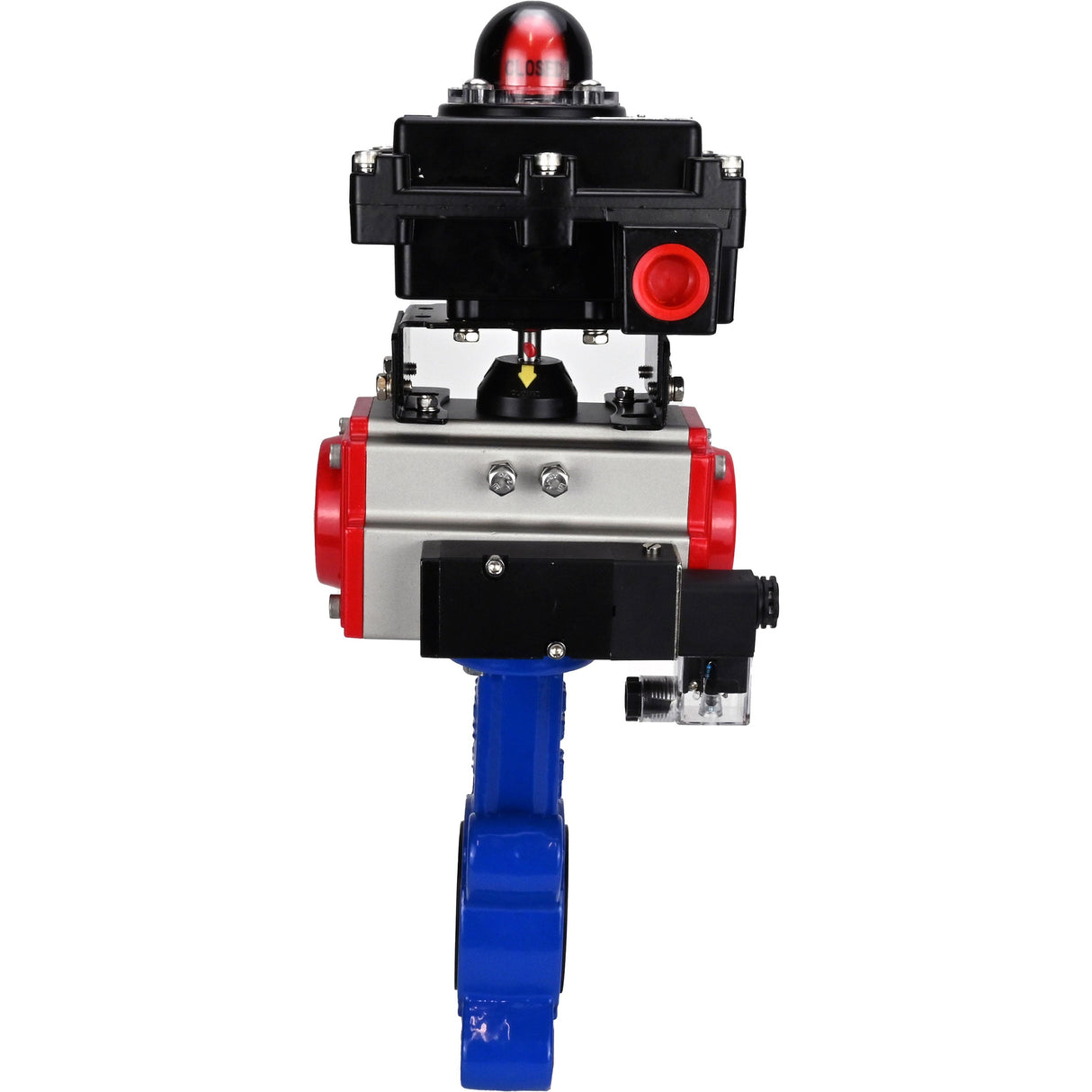 Vanne papillon d'eau Elephant WBV1616E-2W-Fb-H, matériau du corps - fonte QT450, matériau du disque - fonte QT450, joint - EPDM, actionneur pneumatique PA-SA avec ressorts de rappel, 4M310-08 24V, BKV APL-410N EX