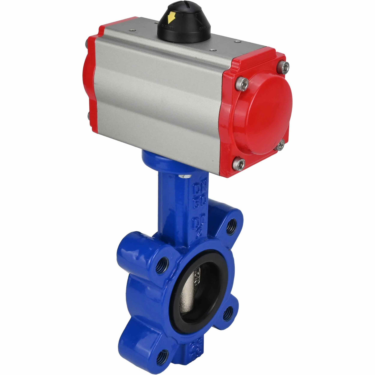 Vanne papillon d'eau Elephant WBV1616E-2W-Fb-H, matériau du corps - fonte QT450, matériau du disque - fonte QT450, joint - EPDM, actionneur pneumatique PA-SA avec ressorts de rappel, 4M310-08 24V