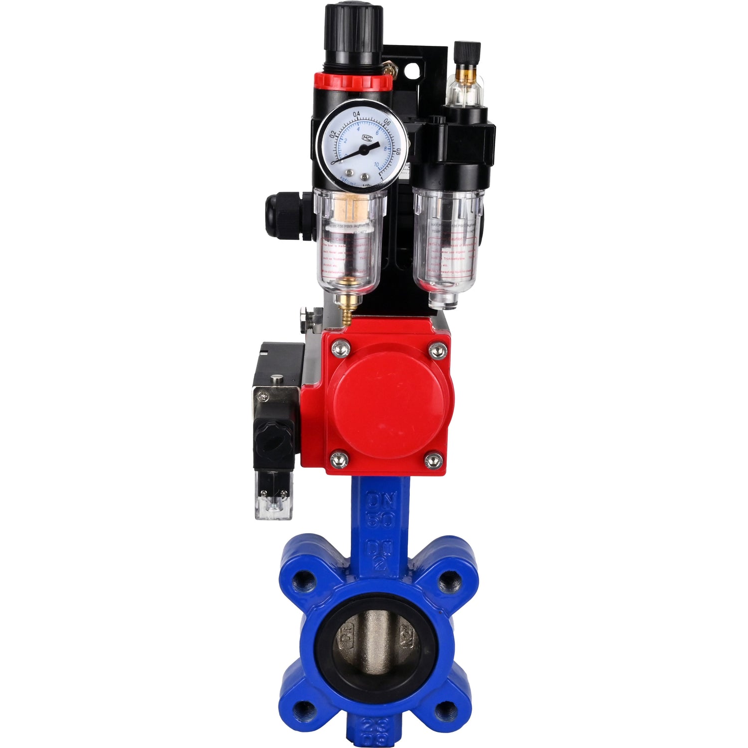 Vanne papillon d'eau Elephant WBV1616N-2W-Fb-H, matériau du corps - fonte QT450, matériau du disque - fonte QT450, joint - NBR, actionneur pneumatique PA-DA double action, 4M310-08 24V, BKV APL-210N BPV AFC2000