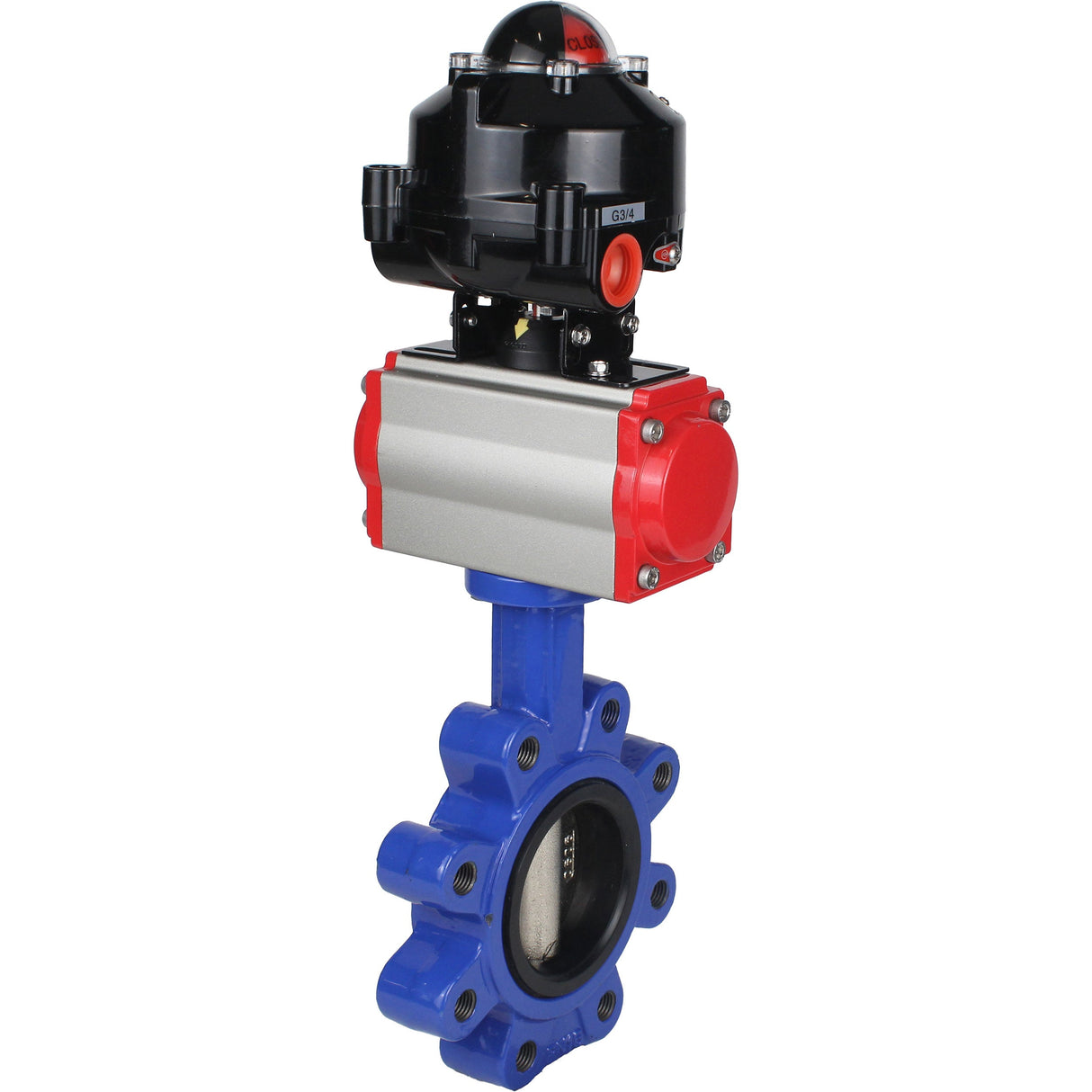 Vanne papillon d'eau Elephant WBV1616N-2W-Fb-H, matériau du corps - fonte QT450, matériau du disque - fonte QT450, joint - NBR, actionneur pneumatique PA-SA avec ressorts de rappel, 4M310-08 220V, BKV APL-510N EX