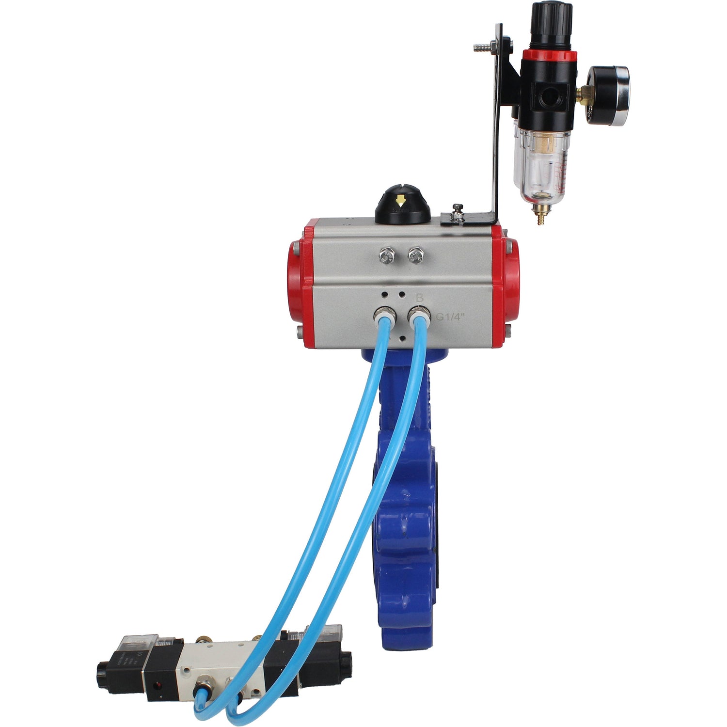 Vanne papillon d'eau Elephant WBV1616N-2W-Fb-H, matériau du corps - fonte QT450, matériau du disque - fonte QT450, joint - NBR, avec actionneur pneumatique double effet PA-DA, 4V320-08 220V, BPV AFC2000