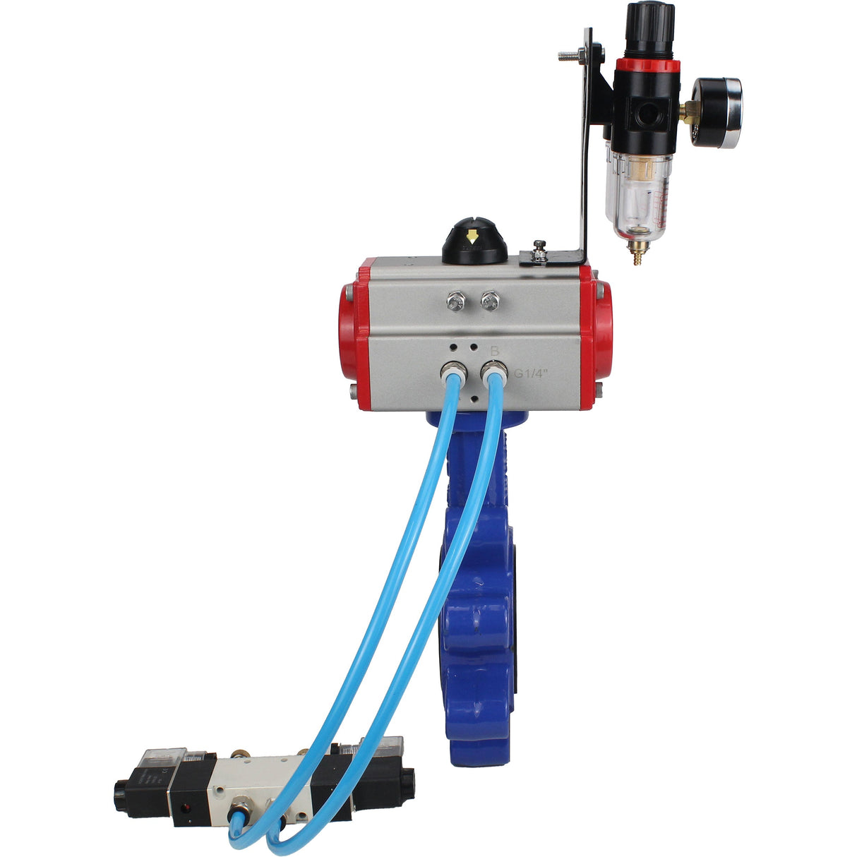 Vanne papillon d'eau Elephant WBV1616N-2W-Fb-H, matériau du corps - fonte QT450, matériau du disque - fonte QT450, joint - NBR, avec actionneur pneumatique double effet PA-DA, 4V320-10 220V, BPV AFC2000